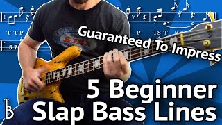 5 Beginner SLAP Bass Lines  Guaranteed To Impress [upl. by Monika425]