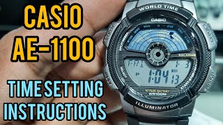 Casio Digital Watch AE1100 Time Setting Instructions  SolimBD  Watch Repair Channel [upl. by Anelak]