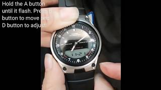 CASIO AW801AVDF how to adjust the digital and analog time [upl. by Cuda]