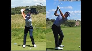 Justin Thomas golf swing  Long Iron faceon amp downtheline July 2017 [upl. by Ahsael]