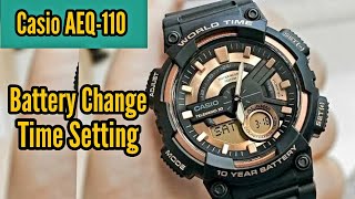 Casio AEQ110 Battery Replacement and Time Setting  Watch Repair Channel [upl. by Olivann]